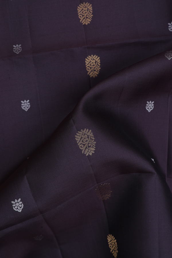 Soft Silk Saree In Dark Coffee Brown With Zari Buttas