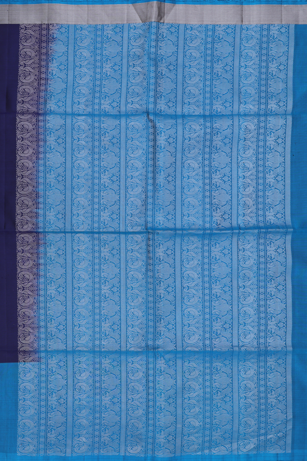 Soft Silk Saree In Navy Blue With Stripes Design