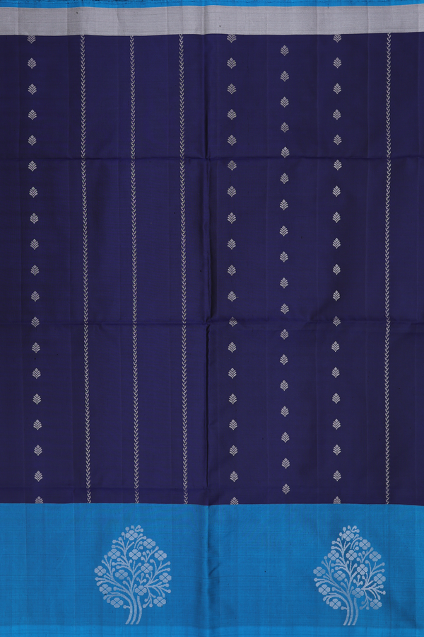 Soft Silk Saree In Navy Blue With Stripes Design