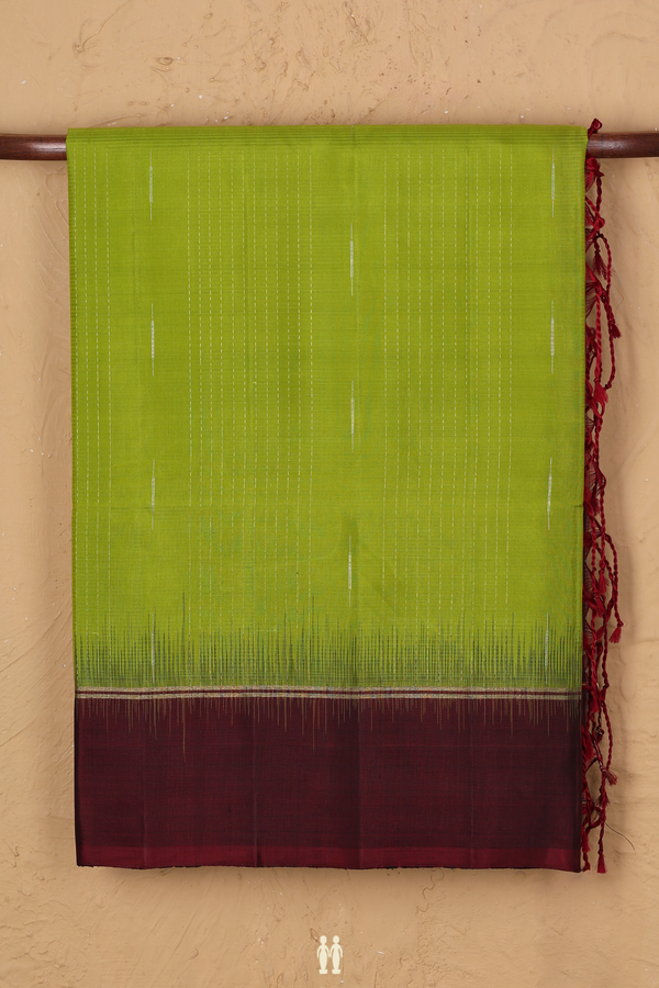 Soft Silk Saree In Lime Green With Stripes Design