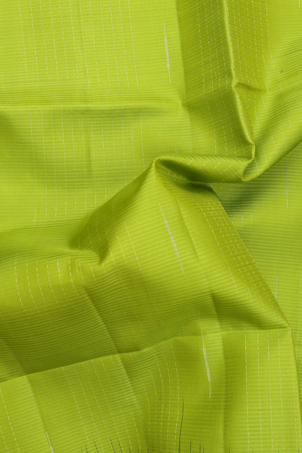 Soft Silk Saree In Lime Green With Stripes Design