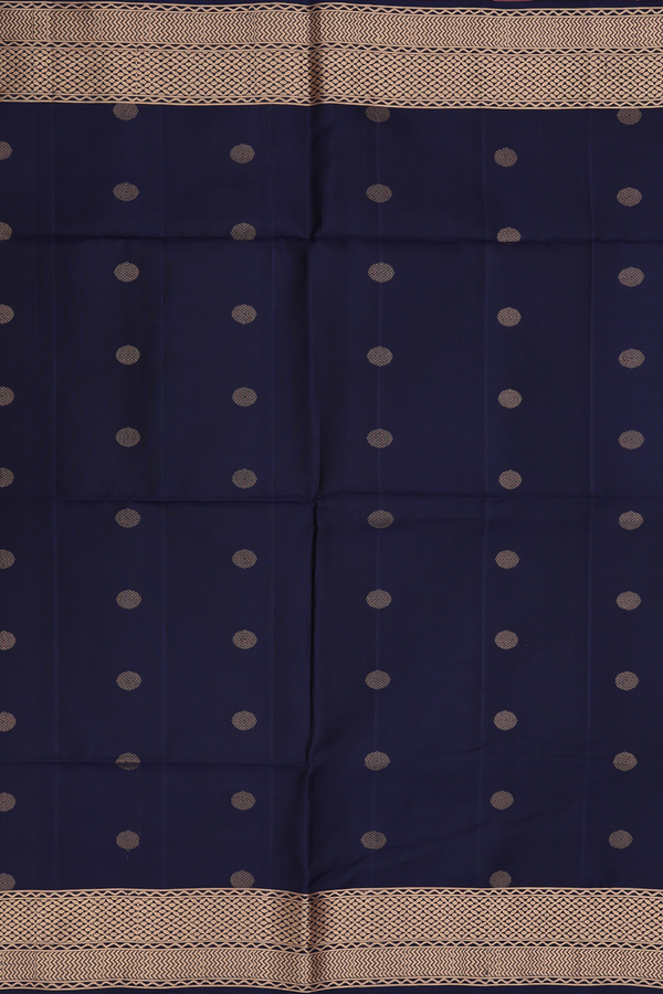 Soft Silk Saree In Navy Blue With Rudraksh Buttas