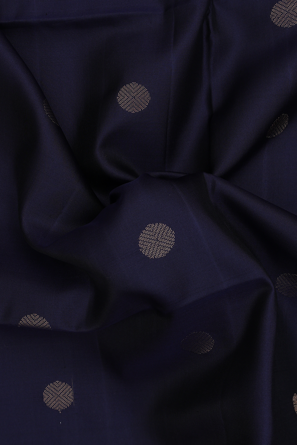Soft Silk Saree In Navy Blue With Rudraksh Buttas