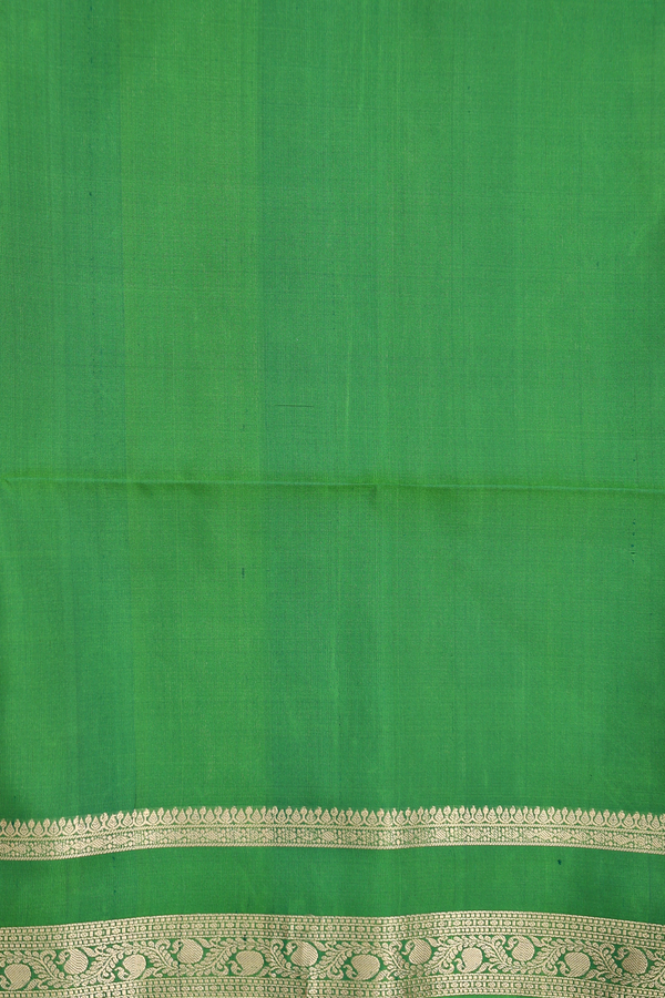 Soft Silk Saree In Leaf Green With Rudraksh Buttas