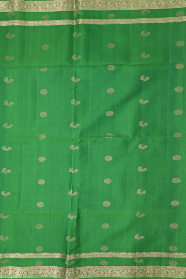 Soft Silk Saree In Leaf Green With Rudraksh Buttas