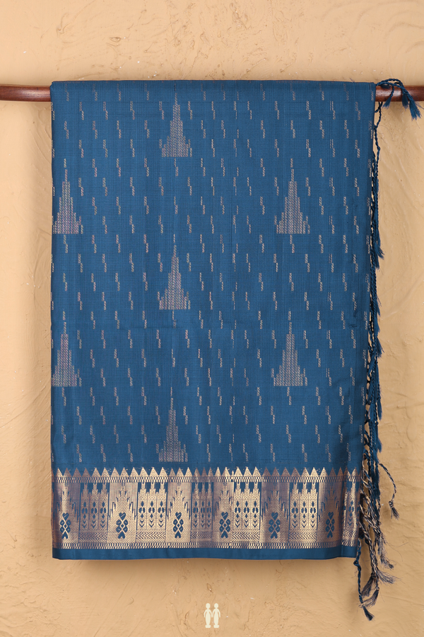 Soft Silk Saree In Capri Blue With Temple Motifs