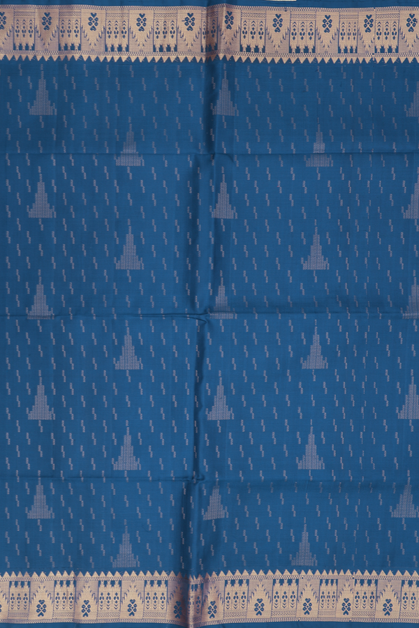 Soft Silk Saree In Capri Blue With Temple Motifs