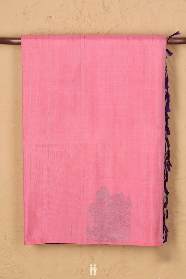 Soft Silk Saree In Pink With Stripes Design