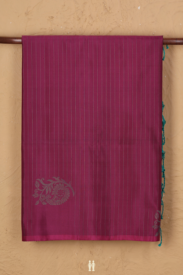 Soft Silk Saree In Berry Purple With Stripes Design