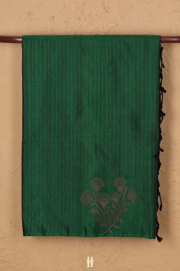 Soft Silk Saree In Emerald Green With Stripes Design