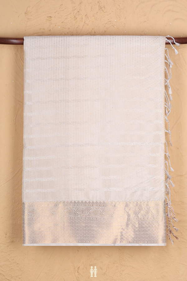 Soft Silk Saree In Off White With Stripes Design