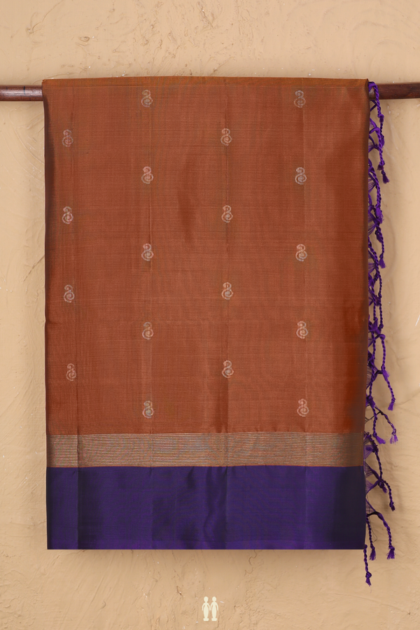 Soft Silk Saree In Rust Orange With Zari Buttas