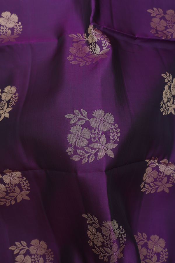 Soft Silk Saree In Deep Purple With Floral Motifs
