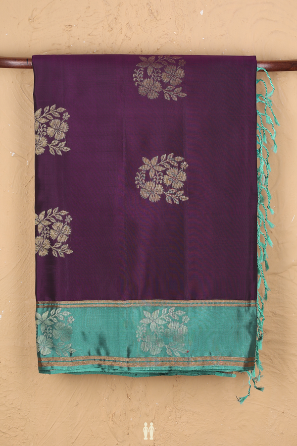 Soft Silk Saree In Deep Purple With Floral Motifs