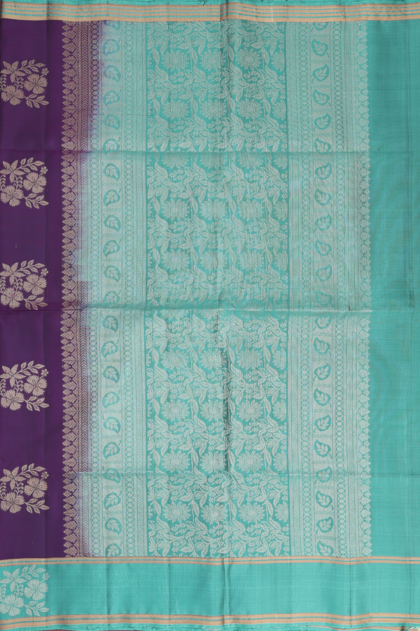 Soft Silk Saree In Deep Purple With Floral Motifs