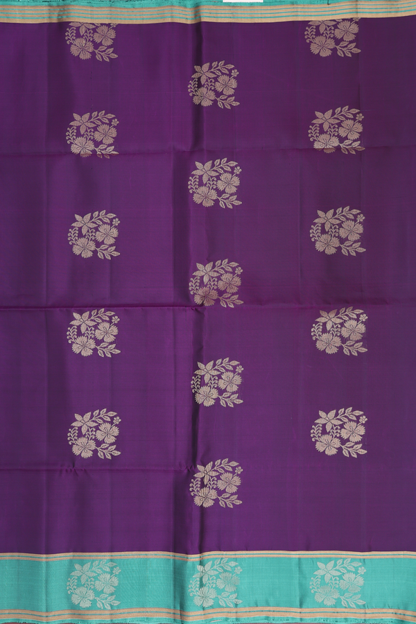 Soft Silk Saree In Deep Purple With Floral Motifs