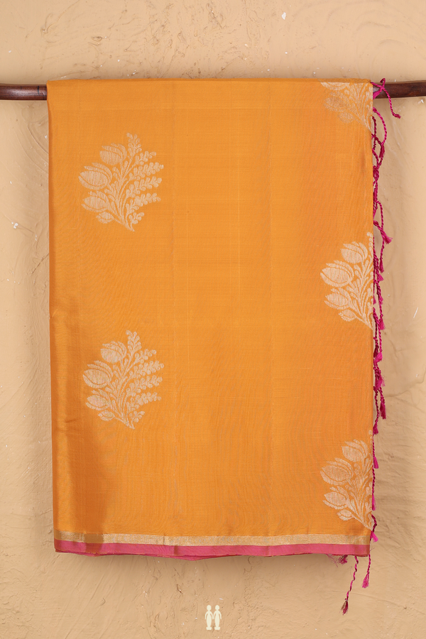 Soft Silk Saree In Royal Orange With Zari Motifs