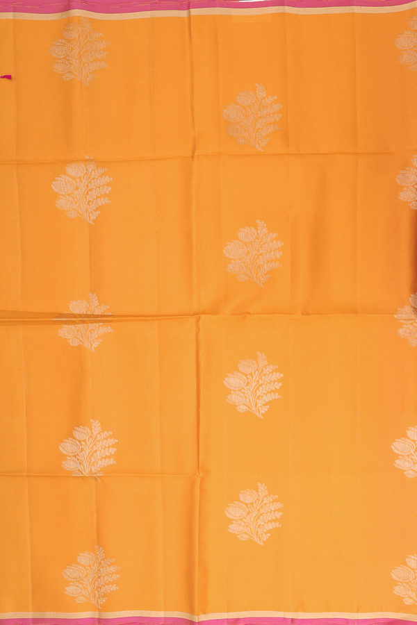 Soft Silk Saree In Royal Orange With Zari Motifs