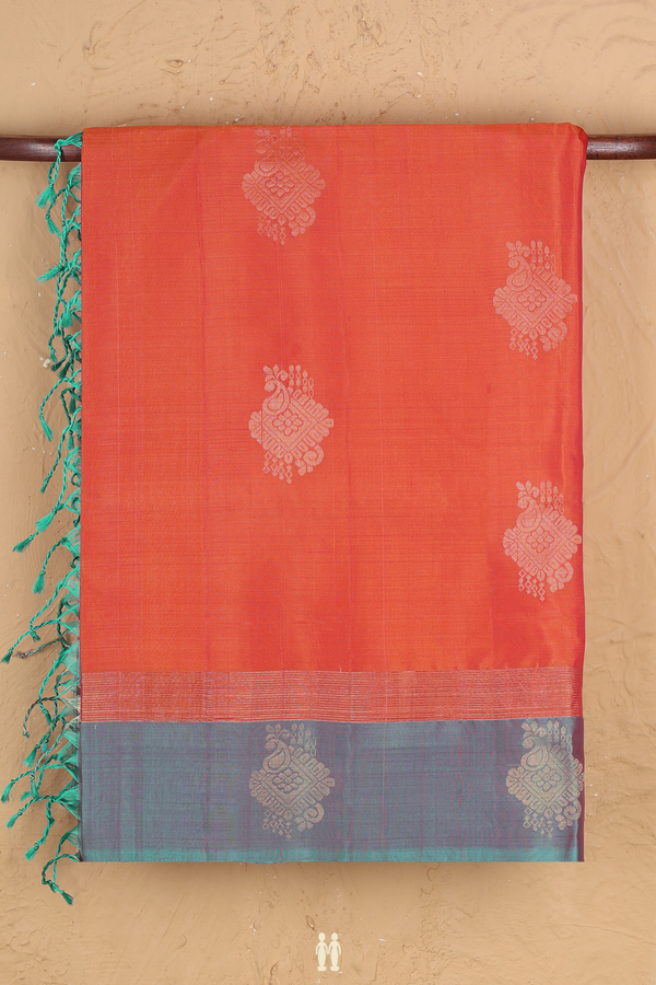 Soft Silk Saree In Royal Orange With Zari Motifs
