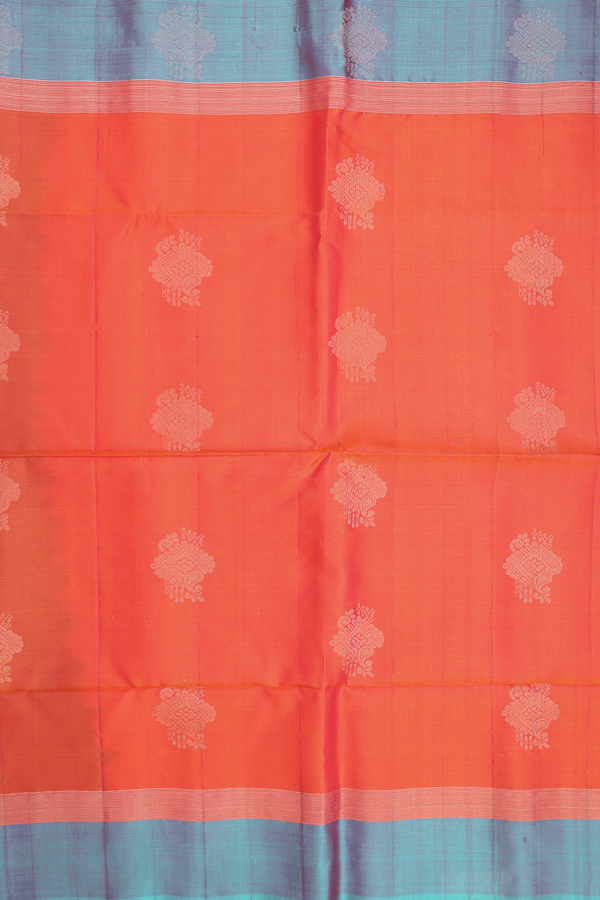 Soft Silk Saree In Royal Orange With Zari Motifs