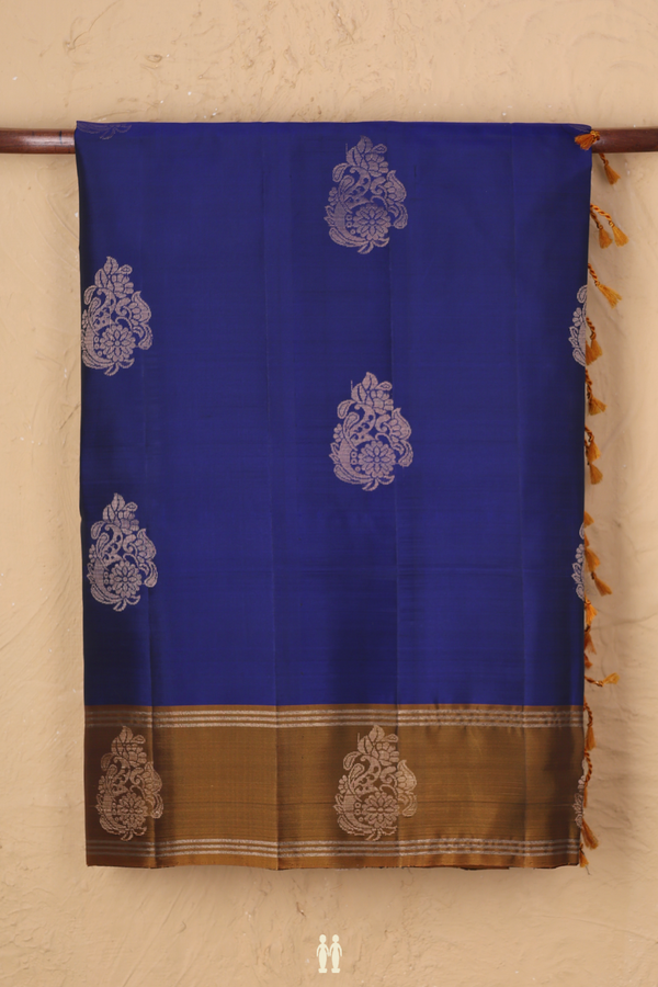 Soft Silk Saree In Royal Blue With Floral Motifs