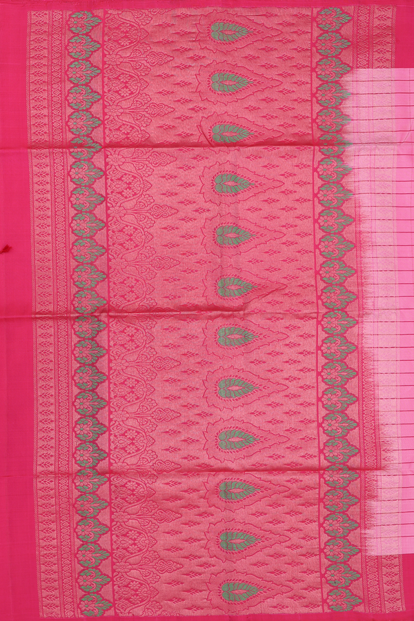 Soft Silk Saree In Pink Along Checks With Buttas