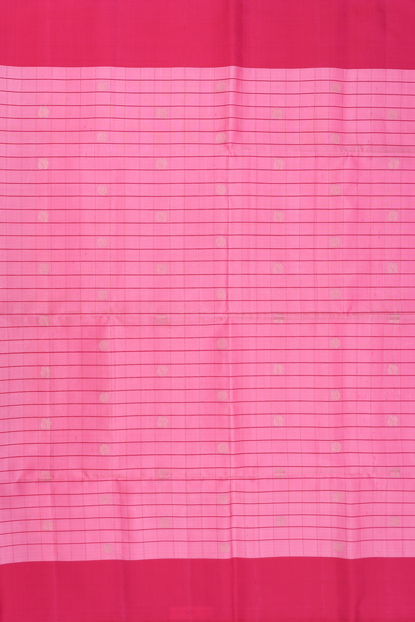 Soft Silk Saree In Pink Along Checks With Buttas