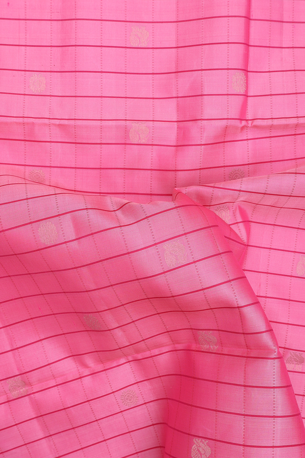 Soft Silk Saree In Pink Along Checks With Buttas