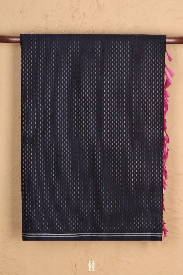 Soft Silk Saree In Midnight Blue With Stripes Design