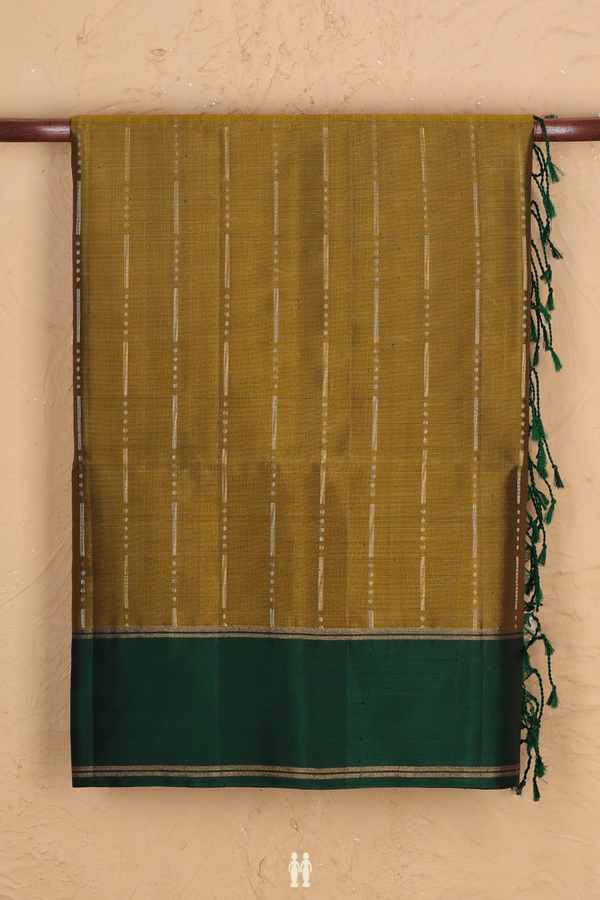 Soft Silk Saree In Yellowish Brown With Stripes Design