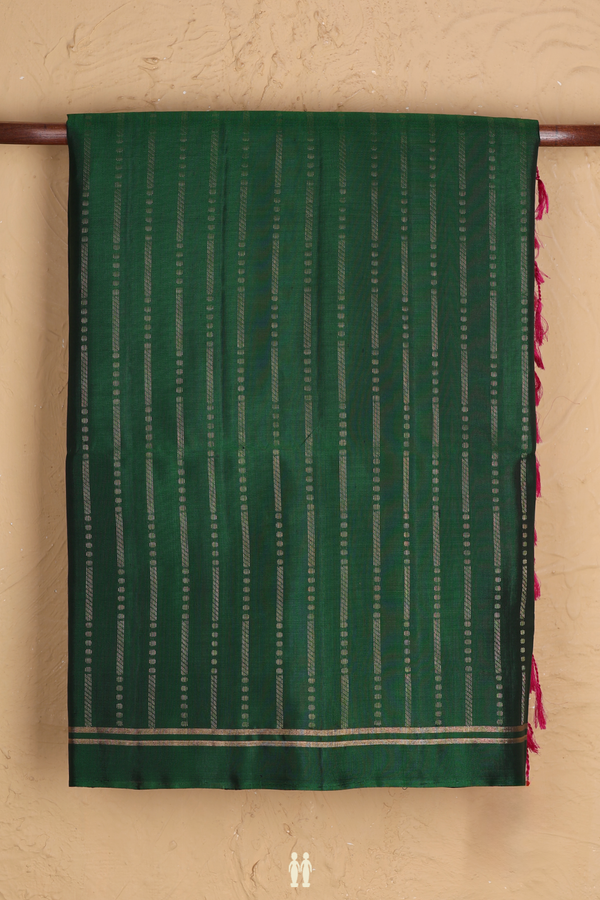 Soft Silk Saree In Forest Green With Stripes Design