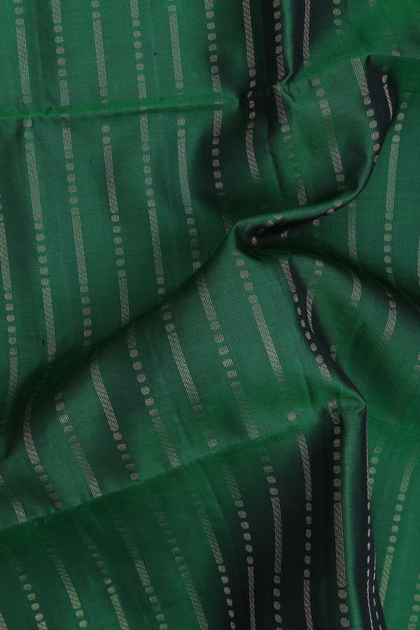 Soft Silk Saree In Forest Green With Stripes Design