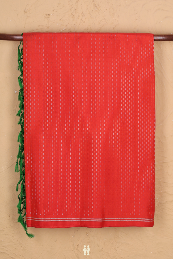 Soft Silk Saree In Vermillion Red With Stripes Design