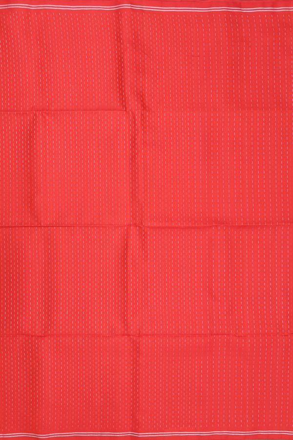 Soft Silk Saree In Vermillion Red With Stripes Design