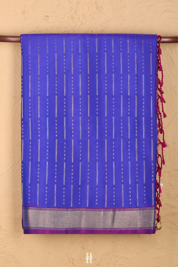 Soft Silk Saree In Indigo Blue With Stripes Design