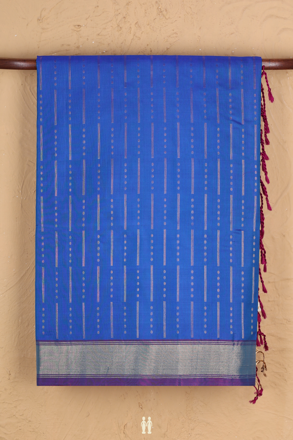 Soft Silk Saree In Indigo Blue With Stripes Design