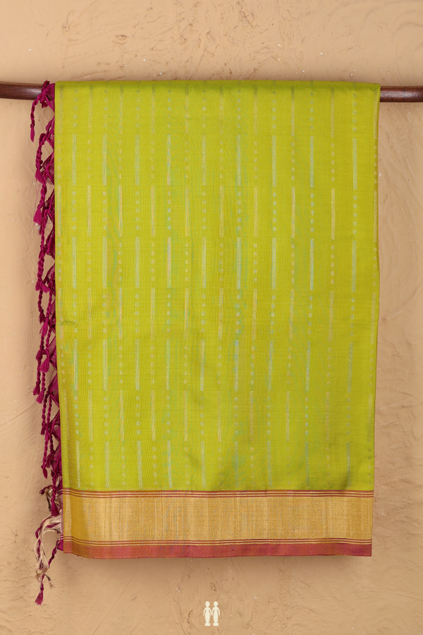 Soft Silk Saree In Lime Green With Stripes Design