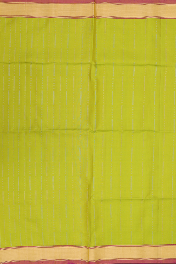 Soft Silk Saree In Lime Green With Stripes Design