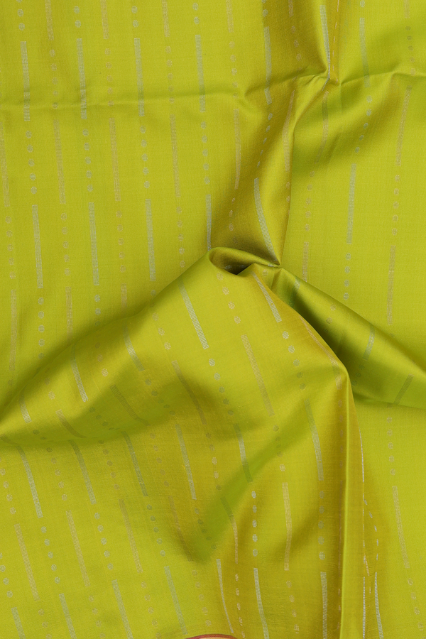 Soft Silk Saree In Lime Green With Stripes Design