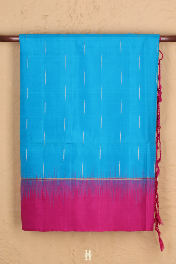 Soft Silk Saree In Deep Sky Blue With Zari Buttas