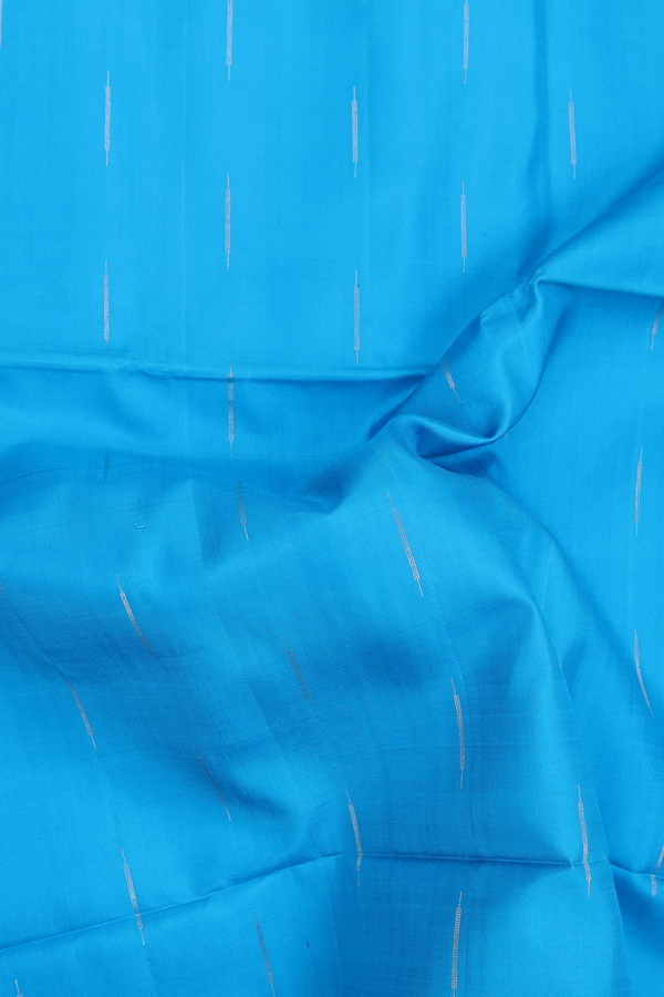 Soft Silk Saree In Deep Sky Blue With Zari Buttas