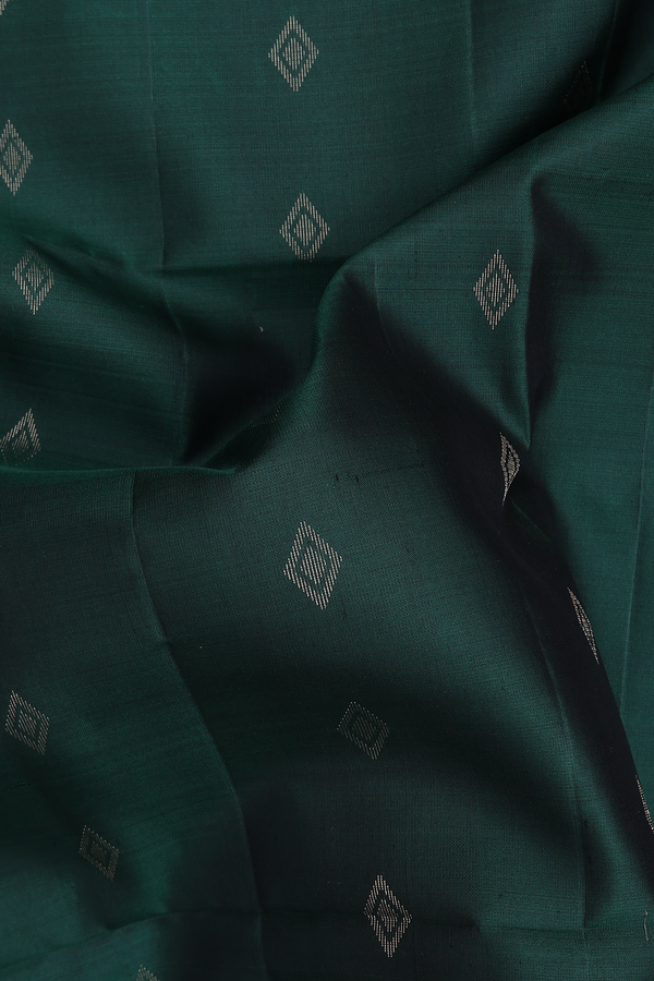 Soft Silk Saree In Forest Green With Diamond Buttas