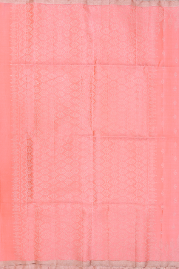 Soft Silk Saree In Peach With Diamond Buttas