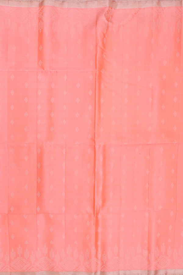 Soft Silk Saree In Peach With Diamond Buttas