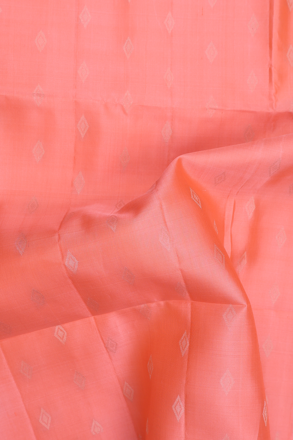 Soft Silk Saree In Peach With Diamond Buttas