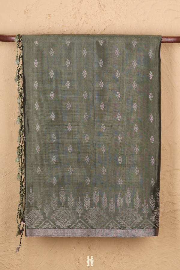 Soft Silk Saree In Chalet Green With Diamond Buttas