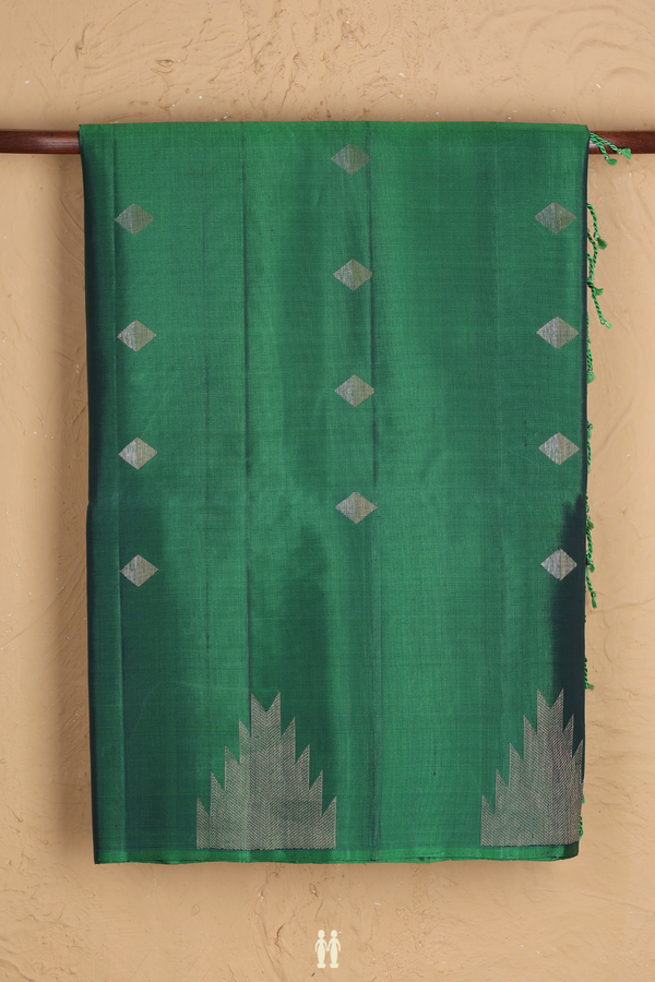 Soft Silk Saree In Green With Diamond Buttas