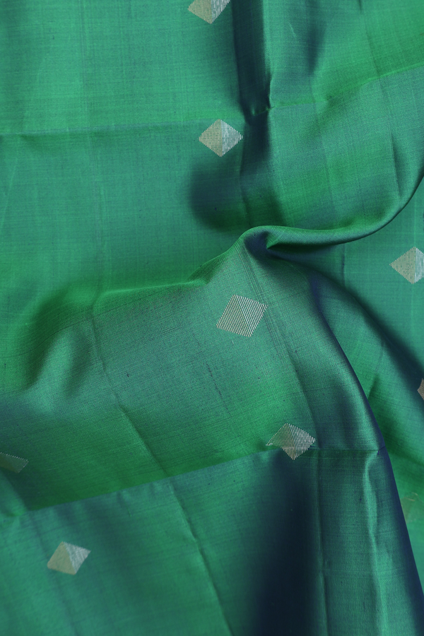 Soft Silk Saree In Green With Diamond Buttas