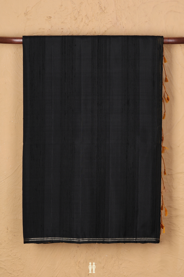 Raw Silk Saree In Black With Zari Border