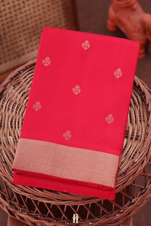 Kanchipuram Silk Saree In Chilli Red With Zari Buttas